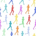 Seamless pattern, people run on a race, marathon. Vector colored figures of athletes. Sport, fitness and active, healthy lifestyle Royalty Free Stock Photo