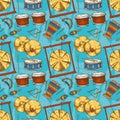 Seamless Pattern. Percussion Musical Instruments Royalty Free Stock Photo