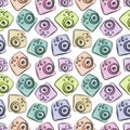 Seamless pattern photo camera vector colorful. Hand drawn illustration. For kids, teens and chaild