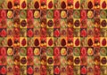 Retro bright colorful stylish hipster orange red yellow brown autumn/fall leaves on grunge natural colors ornamental geometric bac