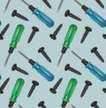 Seamless pattern with Photo-realistic screwdrivers and bolts, Vector art, background - for your templates