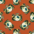 Seamless pattern with photographic cameras drown in quilling colorfull style