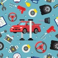 Seamless pattern with pictures of auto spare parts Royalty Free Stock Photo