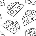 Seamless pattern with piece cheese isolated on white background, line art. Vector Royalty Free Stock Photo