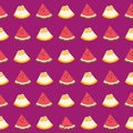 A seamless pattern of pieces of melon and watermelon on a dark purple background. Summer fruit pattern Royalty Free Stock Photo