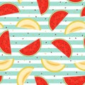 Seamless pattern of pieces of melon and watermelon Royalty Free Stock Photo