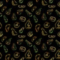 A seamless pattern with pieces of pear, quince, and apple.