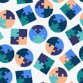 Seamless pattern of pieces of vector puzzle in different colors. Children`s educational games. For paper, covers, fabric, gift Royalty Free Stock Photo