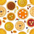 Seamless pattern with pies. The theme of autumn and thanksgiving Royalty Free Stock Photo