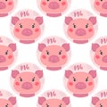 Seamless pattern pig animal face. Funny head muzzle