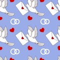 Seamless pattern. pigeons fly with an envelope in their beak. wedding card. eps10 vector illustration.