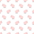 Seamless pattern, piggy art background design for fabric and decor. Cartoon style. Childrens doodle. Babyhood. Newborn