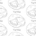 Seamless pattern from Pile of Corn Mexican tortilla with lettering. Traditional Latin American food