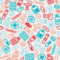 Seamless pattern of pills and capsules icons. Royalty Free Stock Photo