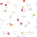 Seamless pattern with pills. Health and vitamin background. Royalty Free Stock Photo