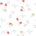 Seamless pattern with pills. Health and vitamin background.