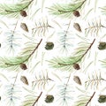 Seamless pattern of a pine branches and needle. Royalty Free Stock Photo