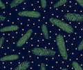 Seamless pattern of Pine Christmas spruce, hand drawn botanical print. Seasonal wallpaper, winter background, textile