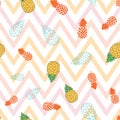 Seamless pattern pineapple on chevron background