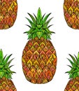 Seamless pattern with pineapple decorated doodle.