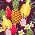 Seamless pattern with pineapple fruits