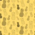 Seamless pattern with pineapple. Vintage pineapple seamless for your business. Vector texture. Black ink pattern