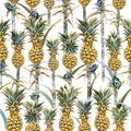 Seamless pattern with pineapple. watercolor tropical fruits illustration