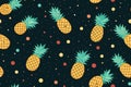 seamless pattern with pineapples and polka dots on a black background Royalty Free Stock Photo