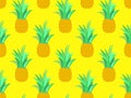 Seamless pattern with pineapples on a yellow background. Summer fruit pattern. Pineapple fruit. Tropical background for T-shirts, Royalty Free Stock Photo