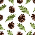Seamless pattern with pinecone branch on the wthite background, vector illustration can be used for greeting card, ad, textile pri