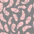 Seamless pattern with pink abstract feather silhouettes on a gray background Royalty Free Stock Photo