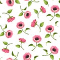 Seamless pattern with pink anemone flowers. Vector illustration.