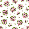Seamless pattern with pink anemone flowers. Vector illustration.