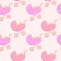 Pink baby carriages seamless pattern