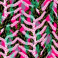 Seamless pattern with a pink background and white and green colored plants, vector, snake skin Royalty Free Stock Photo