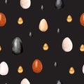 Seamless pattern watercolor eggs on black background