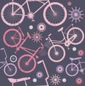Seamless pattern with pink bicycles