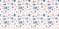 Seamless pattern of  pink-blue sweets, desserts, ice creams, cakes and donuts in Scandinavian style on a white background. For men Royalty Free Stock Photo