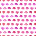 Seamless pattern of pink and blush watercolor circles. Hand painted Spots on a white background. Round. Isolated. Blobs of Royalty Free Stock Photo