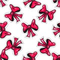 Seamless pattern with pink bow decorating greeting cards for wedding, birthday, Valentine day, new year, Christmas.