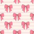 Seamless pattern of pink bows on pastel striped background, Royalty Free Stock Photo