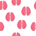 Seamless Pattern with Pink Brains isolated on white background. Mind, Intelligence Concept. Vector illustration for Your Design. Royalty Free Stock Photo