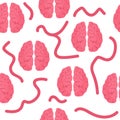 Seamless Pattern with Pink Brains isolated on white background. Mind, Intelligence Concept. Vector illustration for Your Design. Royalty Free Stock Photo