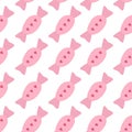 Seamless pattern with pink candies with hearts. Valentines day sweets. Flat vector Royalty Free Stock Photo