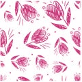 Seamless pattern pink doodle tulips