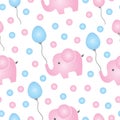Seamless pattern with pink elephant vector and balloons Royalty Free Stock Photo