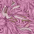 Seamless pattern of pink feathers.