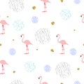 Seamless pattern with pink flamingos.