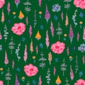 Seamless pattern with pink flowers, lavender and mimosa branches, watercolor illustration Royalty Free Stock Photo