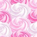 seamless pattern with pink french meringues twirls, marshmallow, zephyr. Vector in graphic vintage retro style